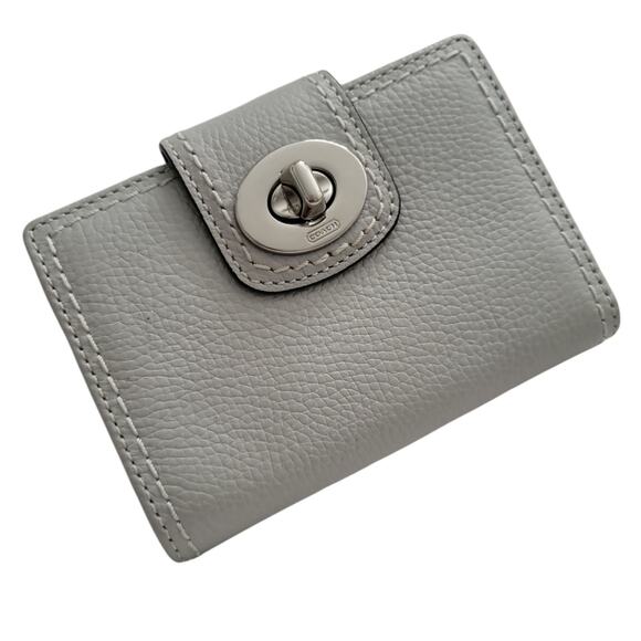 👛 COACH Light Gray Leather Vintage Wallet Turn Lock Pocket Card Holder - Picture 1 of 6